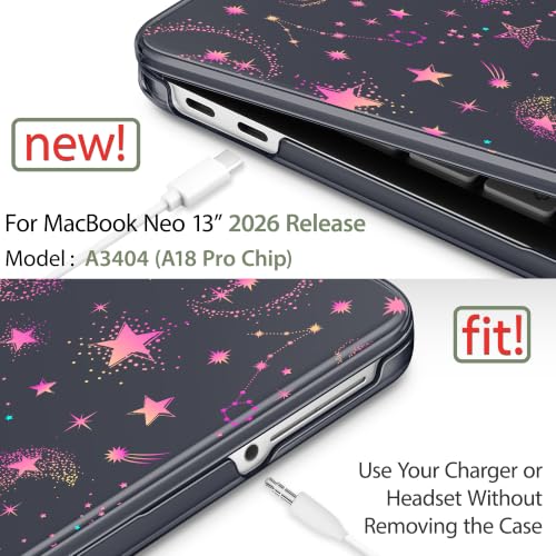 May Chen Compatible with MacBook Neo 13 inch Case 2026 Model A3404, Plastic Hard Shell,Keyboard Cover,Screen Protector,Dust Plug, for MacBook Neo 13" with A18 Pro Chip,Cosmic Galaxy - color: Cosmic Galaxy