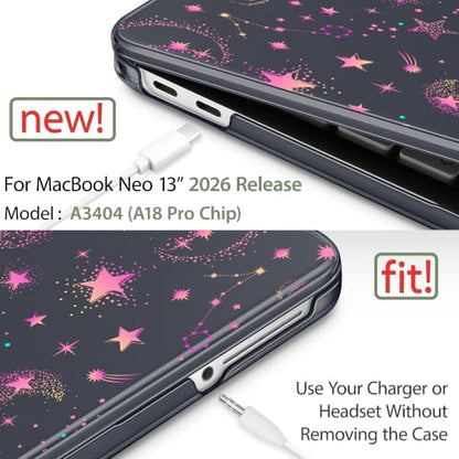 May Chen Compatible with MacBook Neo 13 inch Case 2026 Model A3404, Plastic Hard Shell,Keyboard Cover,Screen Protector,Dust Plug, for MacBook Neo 13" with A18 Pro Chip,Cosmic Galaxy - color: Cosmic Galaxy