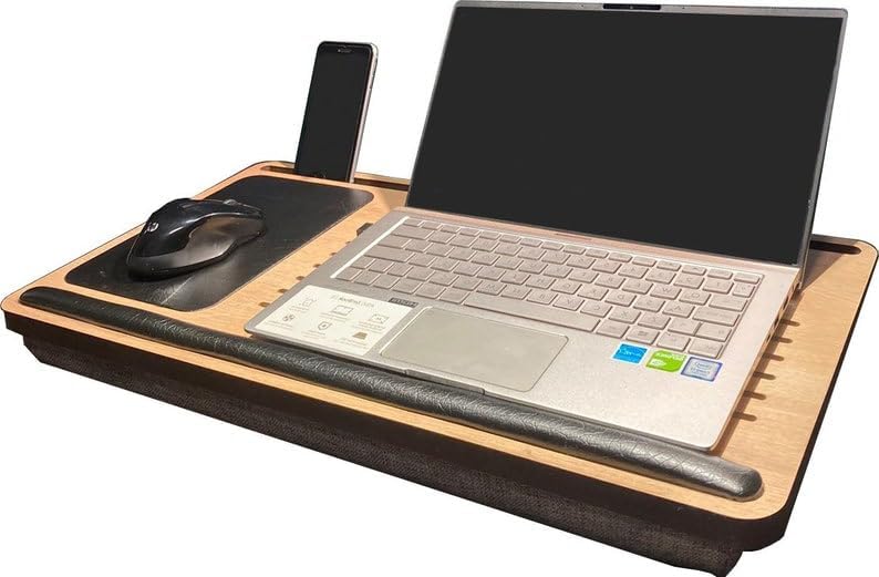 Laptop Stand with Cushion, Lap Desk with Mouse Pad, Bed Tray with Phone Compartments, Wrist Supported, Freelancer Gift for Left Handed