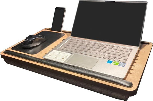 Laptop Stand with Cushion, Lap Desk with Mouse Pad, Bed Tray with Phone Compartments, Wrist Supported, Freelancer Gift for Left Handed