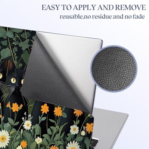 Universal Laptop Skin Sticker Decal,15.6 Inch Laptop Vinyl Cover for 13" 14" 15.6" Laptop,Scratch-Resistant Waterproof Protector Wrap,Reusable with Wrist Pads,Daisy Black Cats - color: Daisy Black Cats