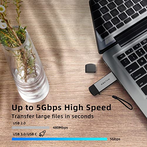 WALNEW SD Card Reader, USB 3.0 & USB-C SD/TF Memory Card Adapter | Supports UHS-I SD/SDHC/SDXC/MicroSD, Compatible with MacBook, PC, iPad, iPhone 15, Samsung Galaxy Android - color: Gray