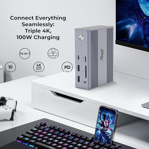 Rosewill 14-in-1 USB C Laptop Docking Station, 100W PD Charging, 4K@60Hz Display, Triple 4K Display HDMI,10Gbps Transfer & Ethernet, Mac, Android, Windows/Dell/HP/Lenovo/Asus/Acer/ (Include Charger) - style: USB C