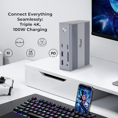 Rosewill 14-in-1 USB C Laptop Docking Station, 100W PD Charging, 4K@60Hz Display, Triple 4K Display HDMI,10Gbps Transfer & Ethernet, Mac, Android, Windows/Dell/HP/Lenovo/Asus/Acer/ (Include Charger) - style: USB C