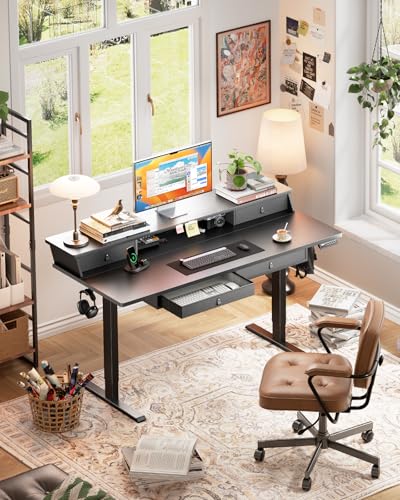 ErGear 55 X 30 Inch Electric Standing Desk with 4 Drawers, Height Adjustable Desk with Storage, C-Clamp Mount Compatible, Home Office Table with Cable Management Tray, Black - color: Black, size: 55 X 30 Inch