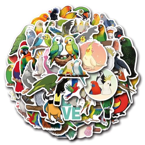 50 Pcs Multicolor Cute Cartoon Parrot Stickers | Colorful parrot cartoon waterproof vinyl decals for laptops, water bottles, uggage, phone cases, and DIY crafts. - style: J-Style05