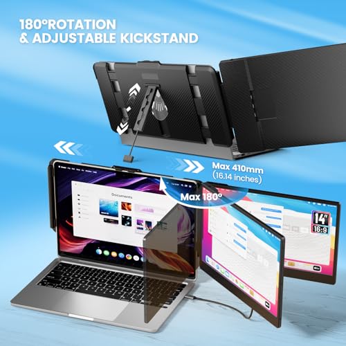 Cenerius 14" Laptop Screen Extender, FHD 1080P IPS Portable Monitor for Laptop, Dual Screen Monitor Extender Compatible with 13"-17" Laptops, HDMI/USB-A/USB-C Plug-Play for Windows, Mac, Android - size: 1080P-Dual-14"