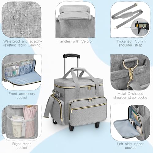 LIWSHWZ Rolling Teacher Bag With Wheels,Teacher Bag with Accordion File Organizer for up to 15.6" Laptop,Thickened Trailer Leg Detachable Trolley for Teaching& Office Supplies Storage（17.3×9.8×13.4"）