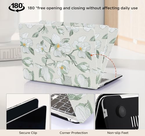 for MacBook Neo 13 Inch Case， Embroidery Floral Leather Textured | Precise Logo Cutout, With Keyboard Skin, Anti-Fingerprint Anti-Scratch Slim Light Cover - color: Embroidery Green