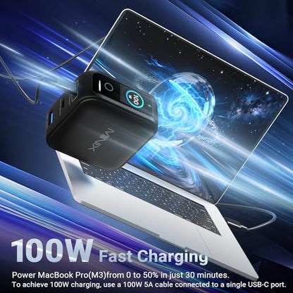 MINIX 100W 3-Port GaN USB C Fast Charger Block with Smart Display, Foldable | Ultra-Compact Laptop Travel Wall Adapter, Touch Control for MacBook Pro, iPhone 17/16, iPad, Galaxy S25/24 (Non-Battery)