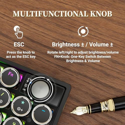PUSOKEI Mechanical Number Pad, Bluetooth / 2.4G / USB C Retro Numeric Keypad with Knob, 1000mAh Rechargeable, RGB Backlit Hot Swappable Numpad for Laptop PC