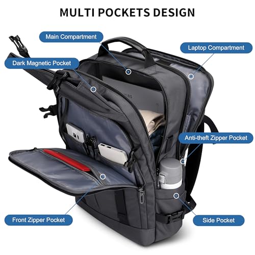 WITZMAN Travel Laptop Backpack for Men Fits 16 inch Laptop | Nylon Carry-on Airline Approved, USB Charging Port, 26L Capacity, For Vacation, Weekend, Overnight Trip, B716 Silvery Grey - color: Silvery Grey