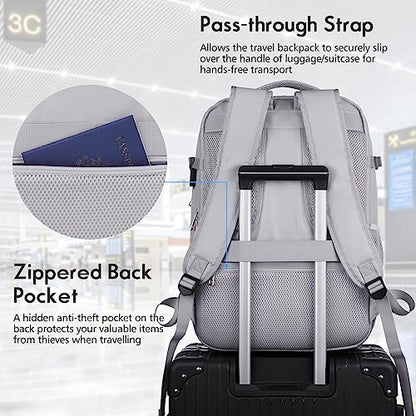 Large Travel Backpack Women, Flight Approved Carry On Backpack, Water Resistant Anti-Theft Large Casual Daypack Fit 17 Inch Laptop with USB Charging Port, Grey - color: Grey, size: 17.3 inch
