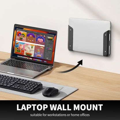 Wall & Under Desk Laptop Mount Holder with Adhesive Screws,1.02"/ 26 mm Thick, Universal for Laptop, Mac mini, MacBook, Keyboard with Anti-Scratch Pads