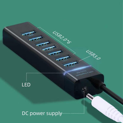 USB 3.0 Hub, 7-Port USB Data Hub Splitter for Laptop, PC, MacBook, Mac Pro, Mac Mini, More USB Devices-4FT(1x 3.0 Port+6X 2.0 Ports)