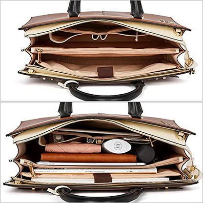 BOSTANTEN Genuine Leather Briefcase for Women 15.6'' Laptop Work Tote Bag | Laptop Compartment, Spacious Interior, Structured, Professional Style, Detachable Shoulder Strap, Office, Business, Commute - color: C-brown
