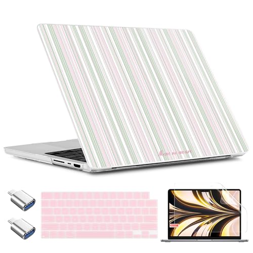 TWOLSKOO Compatible with MacBook Pro 14 inch Case M5 2026 2025-2021 Release M4 M3 M2 M1 Pro/Max Chip, Plastic Hard Shell & Keyboard Cover & USB C to USB Adapter & Screen Film, Pastel Stripes - color: Pastel Stripes
