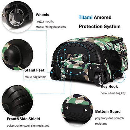 Tilami Rolling Backpack 19 inch with Lunch Bag Wheeled Laptop Backpack, Dinosaur Camouflage - color: Dinosaur Camouflage