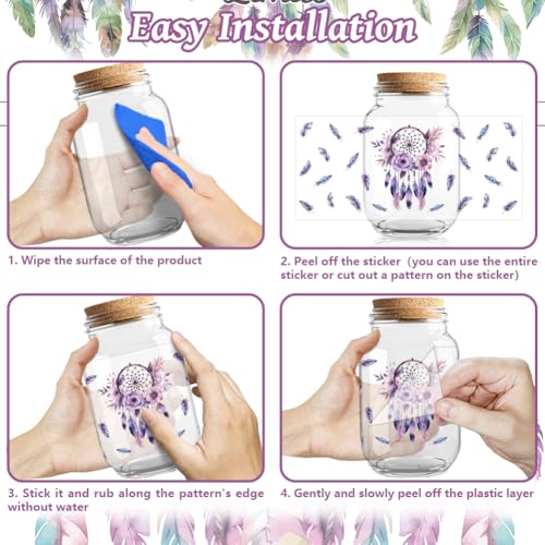 Bohemian Feathers UV DTF Cup Wraps, 10 Sheets Transfer Sticker | Waterproof UV DTF Stickers, Custom Vinyl Decals for 16oz Coffee Cups Tumblers Bottles Mugs, DIY Gifts & Crafts - style: Bohemian feathers