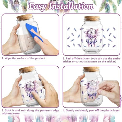 Bohemian Feathers UV DTF Cup Wraps, 10 Sheets Transfer Sticker | Waterproof UV DTF Stickers, Custom Vinyl Decals for 16oz Coffee Cups Tumblers Bottles Mugs, DIY Gifts & Crafts - style: Bohemian feathers