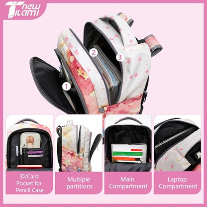 NEW TILAMI 18 Inch Rolling Backpack with Lunch Bag for Girls Boys School | 6-Wheel Stair-Climbing Girls Boys Carry-on Suitcase Water-Resistant Adjustable Trolley Handle Wheels School Travel Camping - color: Starshine