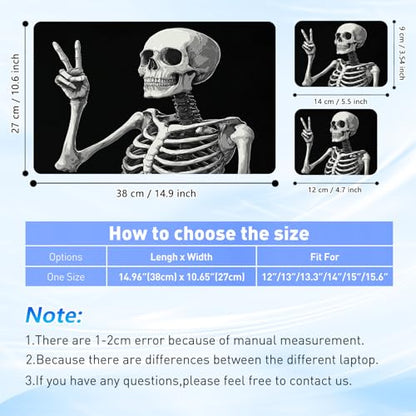 Universal Laptop Skin Sticker Decal with 2 Wrist Pad Skins, Waterproof Scratch Vinyl Cover for 11–15.6 Inch MacBook, HP, Dell, Lenovo, Cutable & Reusable,Funny Peace Sign Skeleton - color: Funny Peace Sign Skeleton