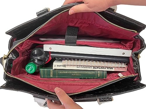 JKM & Company Rolling Laptop Bag for Women | Designer Wheeled Briefcase | Fits 13-17" Laptops | Office Travel Computer Case - color: Black Patent