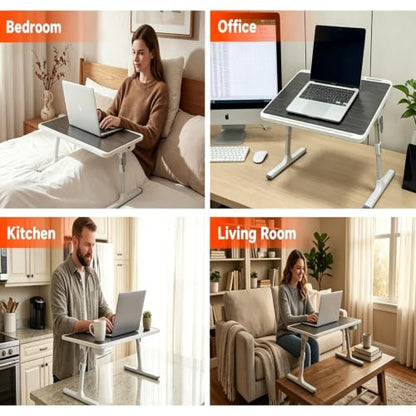 Foldable and Adjustable admireshun Laptop Bed Table with Hidden Drawer, Cup Holder, USB Voice-Controlled Night Light, Black, 23.6"x15.7", Suitable for Working, Gaming, and Other uses on Bed and Sofa - color: Black