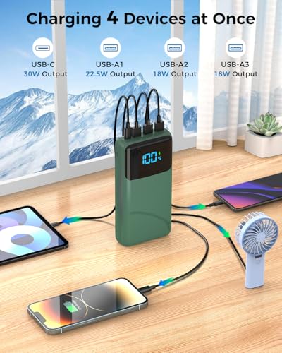 Portable Charger Power Bank 50000mAh, USB-C PD 30W Fast Charging External Battery Pack with 4 Outputs & 2 Inputs, Portable Phone Charger for iPhone 17/1615/14/13/12/11 Samsung Android (Dark Green) - color: Dark Green
