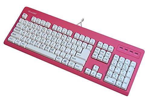 104-Key Large Print USB Wired 7ft, Spill-Resistant, Hot Pink and White, Durable Keyboard for Laptop, Mac, TV, and Computer (Pink) - color: Pink