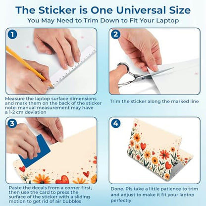 Reusable Universal Laptop Skin Sticker, Cut to Fit for 11.6–15.6 Inch Laptops, Waterproof Protective Film, No-Residue - Heart Flowers - color: Heart Flowers