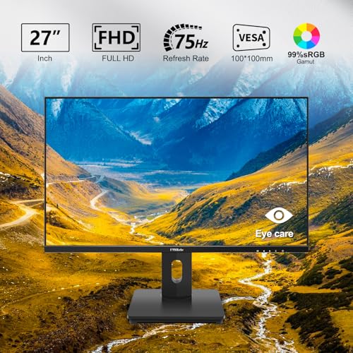FYHXele 27 Inch Touchscreen Monitor, IPS FHD 1080P Touch PC Display, 75Hz, LED Backlit Multi-Touch Monitor, VESA, HDMI & VGA & USB Computer Touch Screen for Gaming, Business, Warehouse, Bar, Gym - color: Black-27"