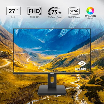 FYHXele 27 Inch Touchscreen Monitor, IPS FHD 1080P Touch PC Display, 75Hz, LED Backlit Multi-Touch Monitor, VESA, HDMI & VGA & USB Computer Touch Screen for Gaming, Business, Warehouse, Bar, Gym - color: Black-27"