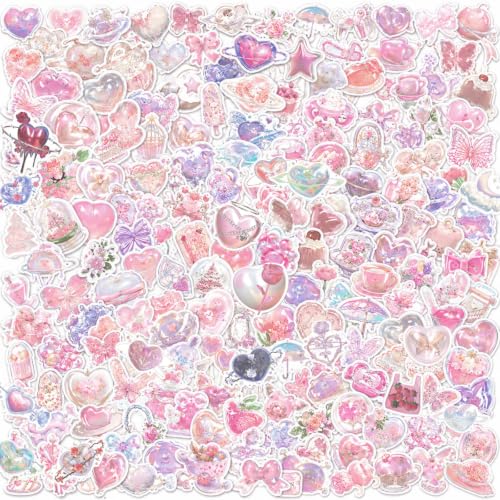 160 Pcs Pink Aesthetic Sticker Coquette Stickers, Cute Butterfly Cake Waterproof Vinyl Stickers, Decorative Decals for Laptop Journal Scrapbook Phone Luggage and Water Bottle