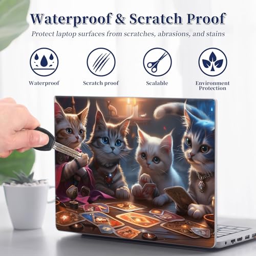Universal Laptop Protective Skin,Trim-to-Fit Vinyl Sticker for 13–16 Inch Laptop,MacBook,Tablet & Notebook,Scratch-Proof Waterproof Cover,Cats Playing Card Game - color: Cats Playing Card Game