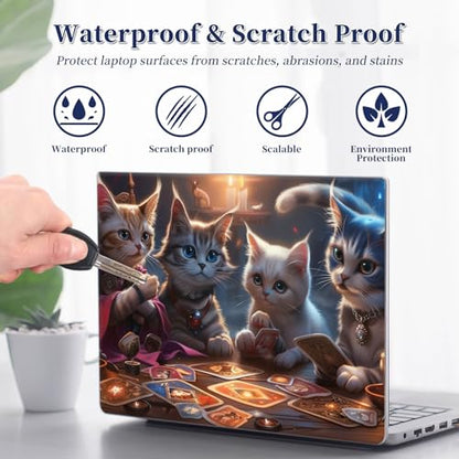 Universal Laptop Protective Skin,Trim-to-Fit Vinyl Sticker for 13–16 Inch Laptop,MacBook,Tablet & Notebook,Scratch-Proof Waterproof Cover,Cats Playing Card Game - color: Cats Playing Card Game