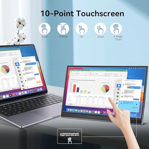 QQU 14" Portable Touchscreen Monitor, 1920 x 1200 IPS/HDR Ultra-Slim Travel Display with VESA Mount & Smart Cover, Kickstand & Speakers, HDMI USB-C External Monitor for Laptop, PC,Phone, Tablet, PS4/5