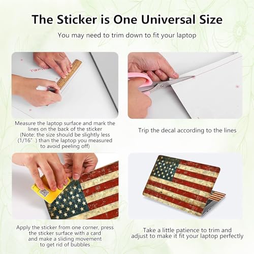 Laptop Skin Sticker Decal, Universal Reusable Vinyl Laptop Cover for 12" 13" 13.3" 14" 15" 15.4" 15.6" Notebook PC, Reusable Waterproof Scratch-Resistant with 2 Wrist Pads,American Flag Retro - color: American Flag Retro