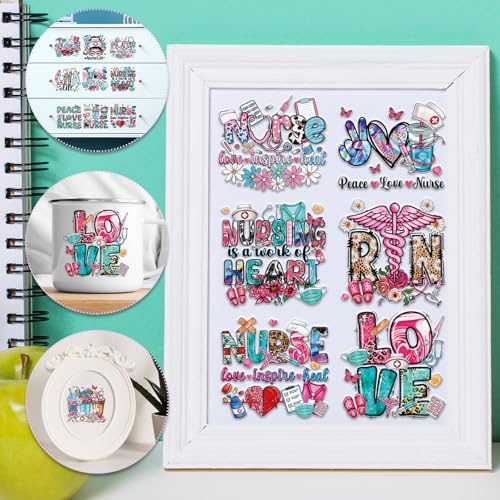 Rngmsi UV DTF Cup Wrap - 20 Sheets Nurse UV DTF Wraps for 16 oz, Bow Daisy Drink Cups Affirmative Uvdtf Stickers for Glass Water Bottles, Pink Blue Rub on Transfer Decals, DIY Nurse Gift - style: Nurse