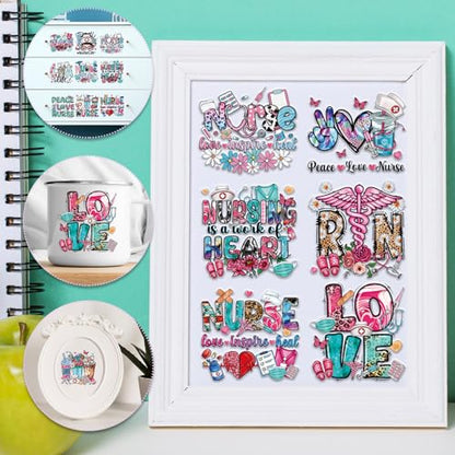 Rngmsi UV DTF Cup Wrap - 20 Sheets Nurse UV DTF Wraps for 16 oz, Bow Daisy Drink Cups Affirmative Uvdtf Stickers for Glass Water Bottles, Pink Blue Rub on Transfer Decals, DIY Nurse Gift - style: Nurse