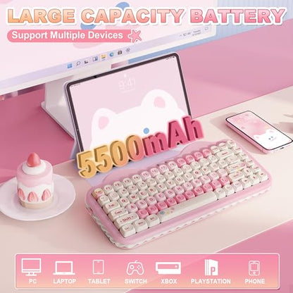 YUNZII C75 Cute 75% Wireless Mechanical Keyboard (Pink, Candy Switch) | Creamy Cake Keyboard, BT5.0/2.4G/USB-C, Hot-Swap, NKRO, PBT MOA Keycaps,5500mAh RGB Gasket Mount for Mac/Win/Gaming/Office - color: Pink, size: Candy Switch