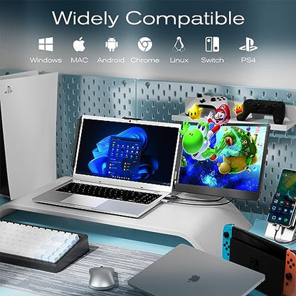 Teamgee 14” Laptop Screen Extender, S1 Dual FHD IPS Portable Monitor for 13–17” Laptops, USB-C/HDMI Plug & Play, Compatible with Windows, macOS & Android, Perfect for Hybrid Work & Travel - size: 14inch Dual