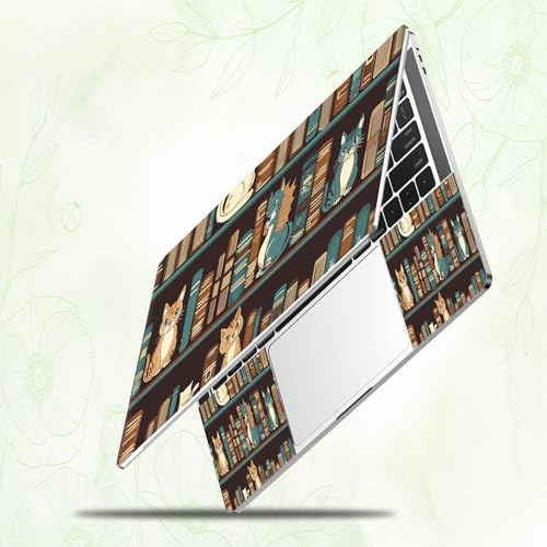 Laptop Skin Sticker Decal, Universal Reusable Vinyl Laptop Cover for 12" 13" 13.3" 14" 15" 15.4" 15.6" Notebook PC, Waterproof Scratch-Resistant with 2 Wrist Pads, Easy to Apply & Remove,Bookshelf Cat - color: Bookshelf Cat