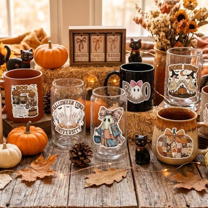 Rngmsi 20 Pcs Vintage Fall UV DTF Cup Wrap UV DTF Stickers for 16 OZ | Vintage Fall, 16 OZ, Autumn Pumpkin Ghost, Waterproof UVDTF Transfer Decals, Glasses Cups Mug DIY Crafts - style: Vintage Fall