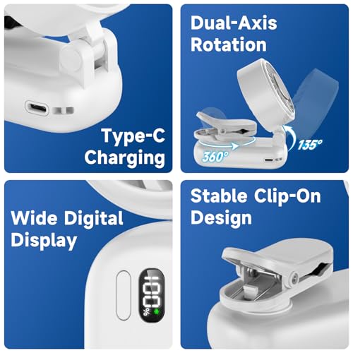 Portable Handheld Turbo Fan with Ice Cooler, Clip-On Mini Fan for Umbrella, 5 Speeds, 4000mAh Battery & Up to12H, LED Display, Rechargeable, Gift for women, Summer Travel Essential (White) - color: Z10-White