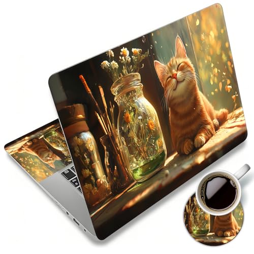 Laptop Skin Sticker Decal 12"-15.6" Universal Laptop/Notebook/Netbook Vinyl - Waterproof Scratch Resistant,Fits HP Dell Lenovo MacBook,2 Free Wrist Pads,Easy Apply & Remove,Cute Cat Sunshine - color: Cute Cat Sunshine
