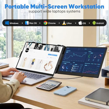 Laptop Screen Extender, 14” FHD 1080P Portable Monitor for Laptop, 0.27" Ultra-Thin Display with 100% sRGB, Dual Screen Extender for 13–17” Laptops, Plug & Play for Windows/Mac/Chrome/Android - size: 14“ Double Screen Extender