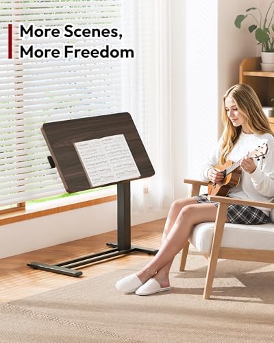 SANODESK Medical Adjustable Overbed Bedside Table with Casters 90° Tilt Top Pneumatic Mobile Rolling Laptop Computer Standing Desk Cart with Tray, Hospital and Home Use(27.6" W x 15.7" D,Rustic Brown) - color: Rustic Brown, size: Small