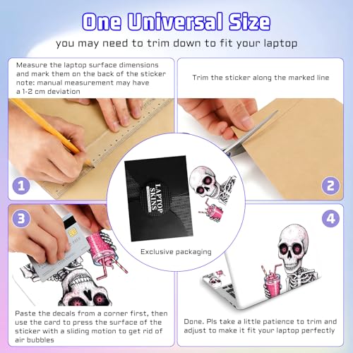 Universal Laptop Skin Sticker Decal, Compatible with MacBook HP Dell Lenovo 12"-15.6", Reusable Vinyl Notebook Cover 3PCS Set, High-Recognition Film-Skeleton Drinking Pink Smoothie - color: Skeleton Drinking Pink Smoothie