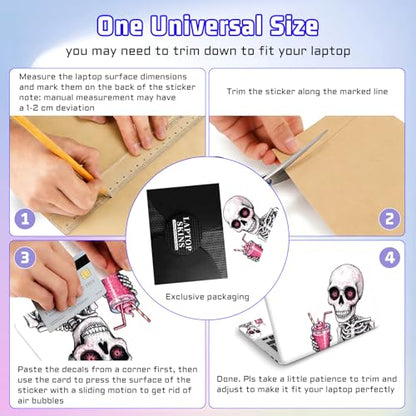 Universal Laptop Skin Sticker Decal, Compatible with MacBook HP Dell Lenovo 12"-15.6", Reusable Vinyl Notebook Cover 3PCS Set, High-Recognition Film-Skeleton Drinking Pink Smoothie - color: Skeleton Drinking Pink Smoothie
